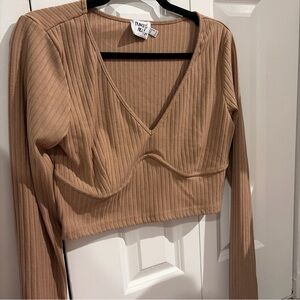 Princess Polly Camel Ribbed Crop Top